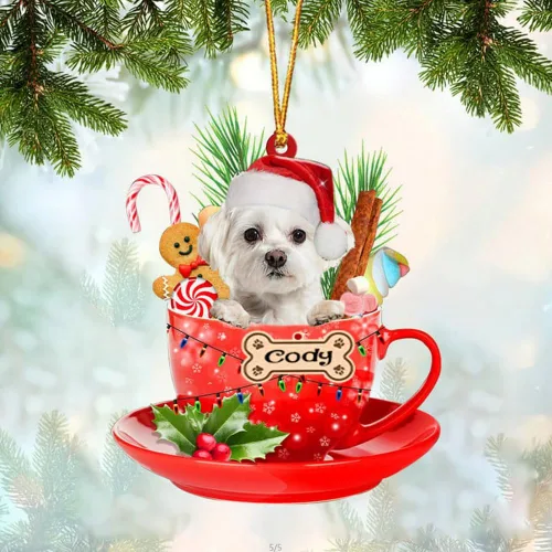 Miniatura 36 de NAZENTI Adorno personalizado de Alaskan Malamute en taza roja, adorno de Navidad personalizado para perros amantes de las mascotas, colgante