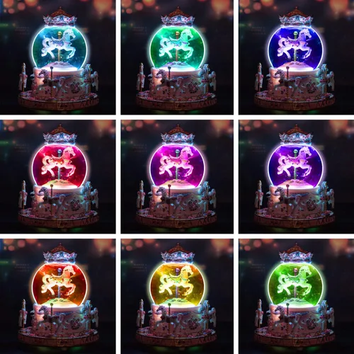 Miniatura 4 de Carrusel envuelto para regalo, caballo, unicornio, caja de música, globo de nieve, luces LED que cambian de color para mujeres, niños, niñas, mamá
