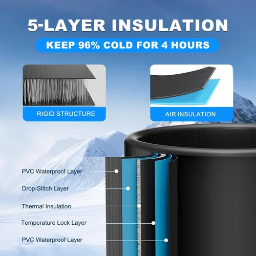 Miniatura 4 de AS ColdPlunge Bañera de hielo XL para inmersión en frío, 120 galones de hielo con tapa aislada, taburete escalón, barril inflable portátil, fácil