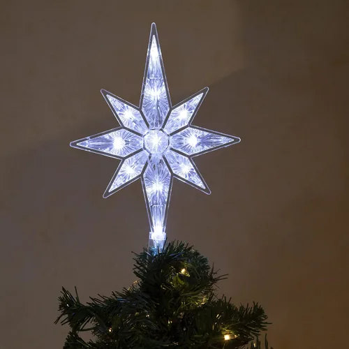 Miniatura 10 de Alpine Corporation Copo de nieve de 13 pulgadas de alto con 8 puntos para árbol con 11 luces LED blancas frías, decoración navideña con función