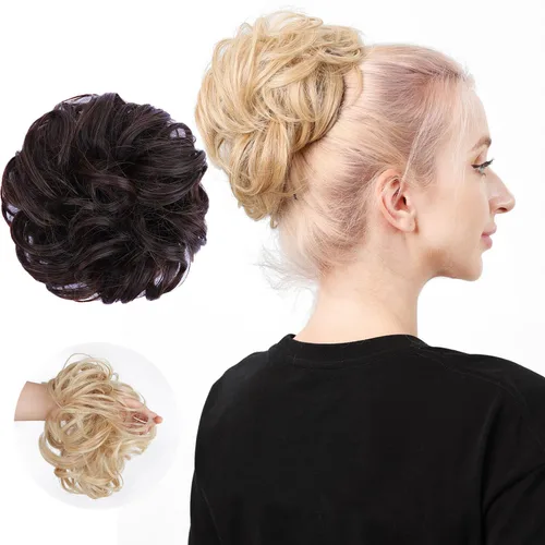 Miniatura 11 de Moño de cabello despeinado castaño, moños desordenados falsos sintéticos, moño rizado, moño recogido y moño, extensiones de cabello envolvente