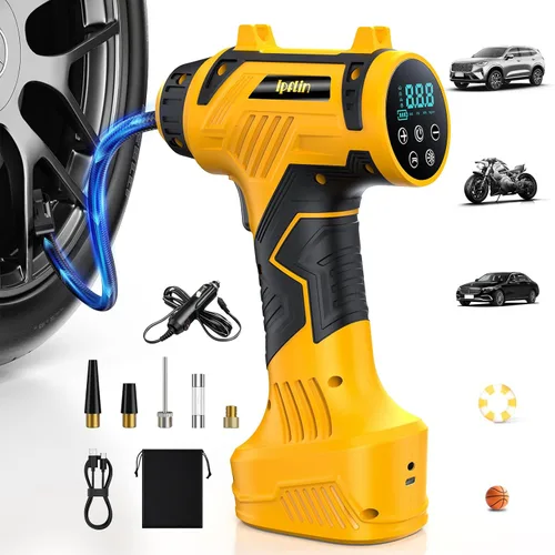 𝟗𝟔𝟎𝟎𝐦𝐀𝐡 Tire Inflator Portable Air Compressor - Corded/Cordless Tire Inflator - 𝐁𝐚𝐭𝐭𝐞𝐫𝐲 & 12V DC, Faster Inflation Handheld Air Compressor, 160PSI