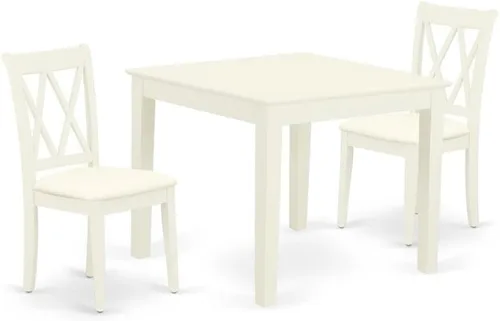 East West Furniture OXCL3-LWH-C - Juego de mesa de comedor de 3 piezas contiene una mesa de cocina cuadrada y 2 sillas de comedor tapizadas de tela
