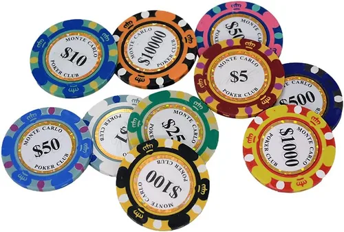 Fichas de Poker Clay Monte Carlo de 0.49 oz - Paquete de 50 fichas Amarillo ($1000 Yellow)