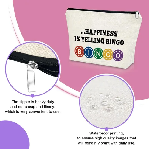 Miniatura 3 de Sazuwu Bingo Regalos Bolsa de Maquillaje Bingo Amantes Regalos Cosméticos Bolsa de Cumpleaños Regalos de Navidad Bolsa de viaje, Beige, 40 W/32 L