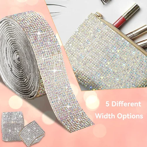 Miniatura 6 de 5 rollos de cinta autoadhesiva de diamantes de imitación con cristal, cinta de diamantes bling con pegatinas de 2 mm para manualidades, bodas