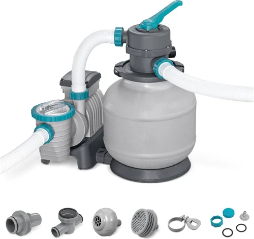 Bestway Bomba de piscina con filtro de arena de 2,200 galones para piscinas sobre el suelo de hasta 14,400 galones con cesta coladora de prefiltro y