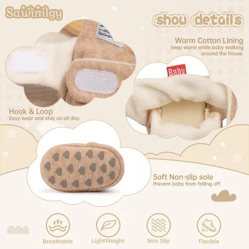 Miniatura 22 de Sawimlgy - Botines de algodón antideslizantes para recién nacido, con agarre, para cuna o para el invierno