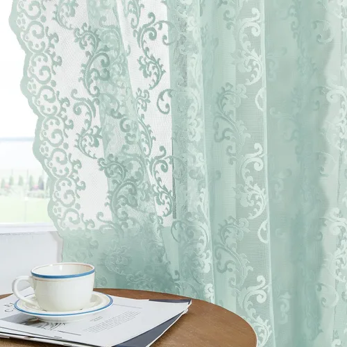 Miniatura 39 de Cortinas de encaje transparentes FOLKSIDE de 72 pulgadas de largo, juego de 2 cortinas florales victorianas de paisley para sala de estar, recámara