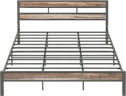 Miniatura 8 de LIKIMIO Base de cama California King con cabecero, fácil montaje, sin ruido, no necesita somier, marcos de soporte de metal resistentes y pesados
