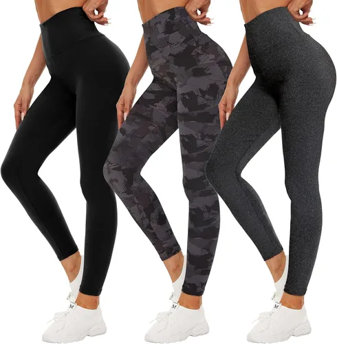 QGGQDD Paquete de 3 leggings negros de cintura alta para mujer, leggings atléticos suaves para entrenamiento, yoga