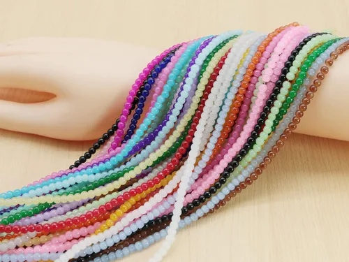 Miniatura 3 de Cuentas de vidrio de 0.157 pulgadas a granel para hacer joyas, 4700 piezas redondas de cuentas de jade de imitación para pulseras y pulseras