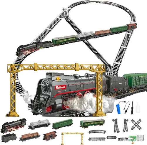 Tren de Navidad eléctrico RC modelo con carro y pista larga, (modelo 62904B/versión de control remoto)