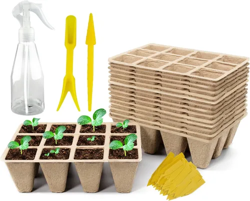 Miniatura 10 de Bandeja de inicio de semillas de 200 celdas, paquete de 20 kits de inicio de semillas biodegradables, macetas de turba para plántulas con 200