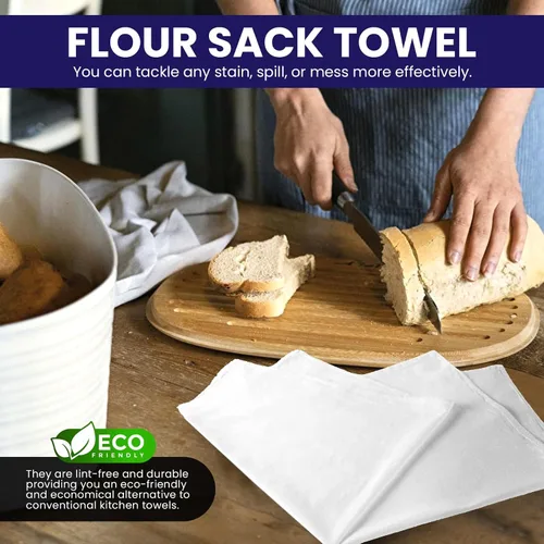 Miniatura 2 de Linteum Textile - Juego de 6 paños de cocina clásicos con saco de harina blanco, 100% algodón, absorbentes y de larga duración, paquete de 6, 28 x