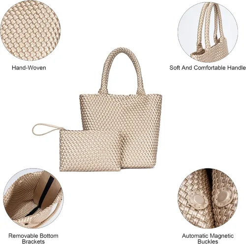 Miniatura 3 de Bolso de mano tejido para mujer, bolso grande de cuero tejido para mujer, elegante bolso de verano para trabajo, viajes, playa