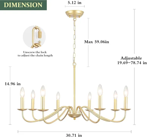 Miniatura 4 de Candelabro Dorado de 8 Luces Candelabro Moderno de Granja Accesorios de Iluminación Candelabro Colgante Rústico de Velas para Sala de Estar