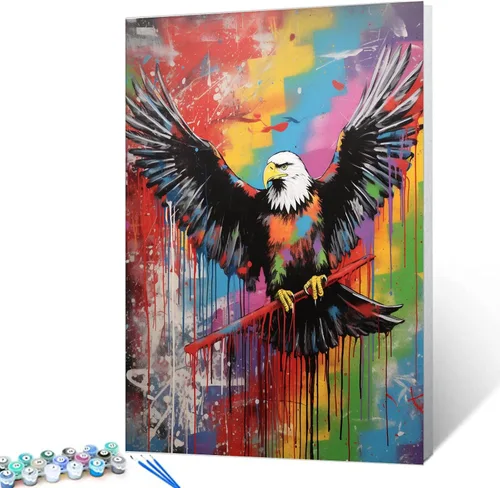 Miniatura 10 de Tucocoo Kits de pintura de globos coloridos por números con pinceles y pigmento acrílico sobre lienzo para adultos, cuadro de calle Banksy Little