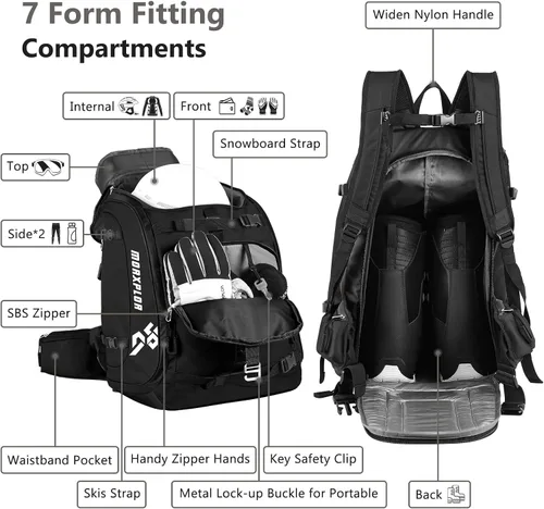 Miniatura 4 de MORXPLOR Ski Boot Bag - 65L Padded, Waterproof Ski Travel Backpack for Gear & Accessories
