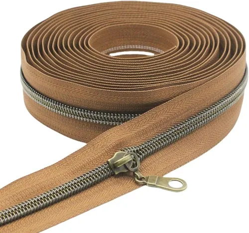 Miniatura 24 de YaHoGa #5 Cremalleras metálicas de nailon color latón antiguo de The Yard Bulk Cinta beige de 10 yardas con 25 unidades de tiradores para costura