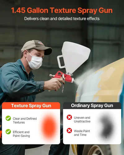Miniatura 2 de VEVOR Pistola de espray para texturizado de aire, pistola de espray con tolva de aire de 1.45 galones, pulverizador profesional para texturizado