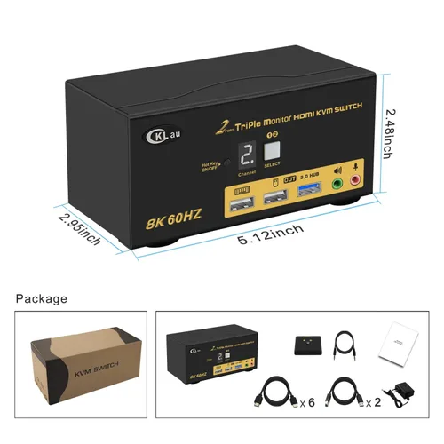 Miniatura 6 de Conmutador HDMI KVM de 2 puertos Triple Monitor 8K@60Hz, 4K @144Hz para 3 Monitores 2 Computadoras Compartir Teclado y Ratón Soporte Emulación EDID