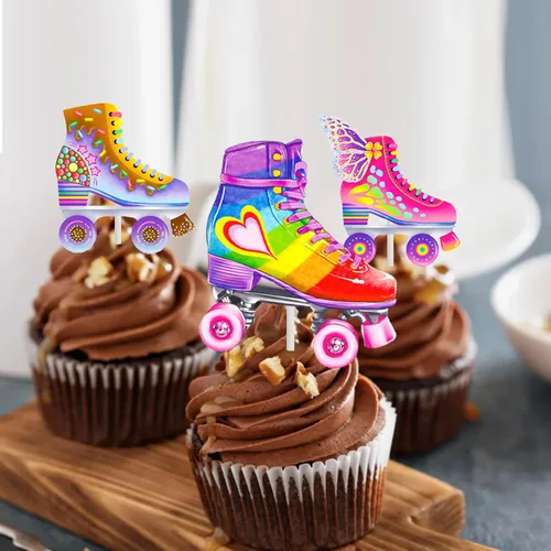 Miniatura 8 de 36 piezas de patines de ruedas para cupcakes, decoración de fiesta de cumpleaños, estilo retro, hip hop, temática de patinaje, para cupcakes para 80