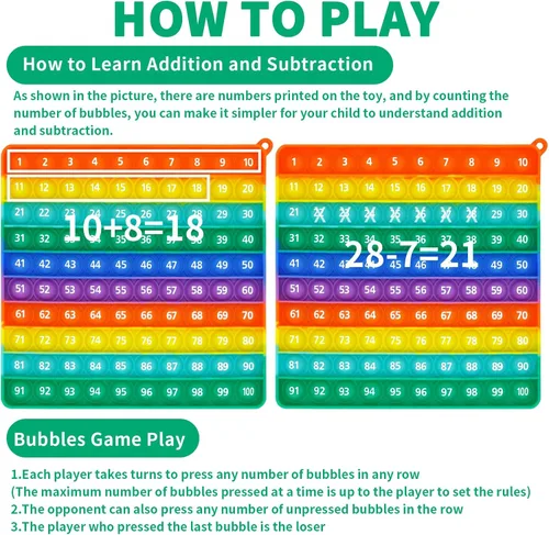Miniatura 4 de Juguetes Sensoriales de Matemáticas Press Bubble: Números del 1 al 100, Contadores y Manipulativos para Dedos, Alivio del Estrés para Aula de Jardín