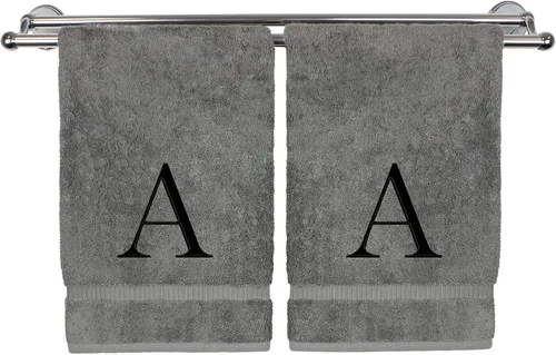 Miniatura 176 de Toalla de mano monogramada, regalo personalizado, juego de 2 - Toalla bordada con letra de bloque dorada - Extra absorbente 100% algodón turco