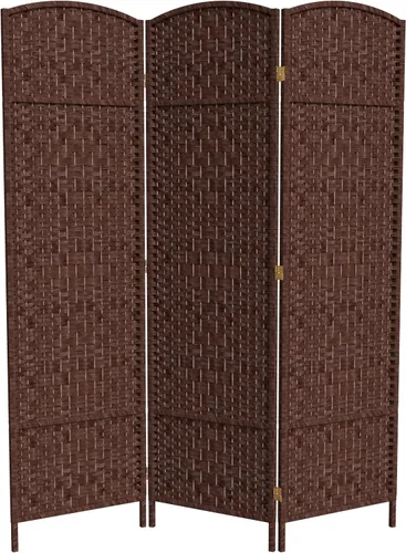 Miniatura 22 de Divisor de ambiente resistente de 6 pies, pantalla de privacidad plegable de fibra de ratán con patrón de diamante, Madera, Mocha oscuro