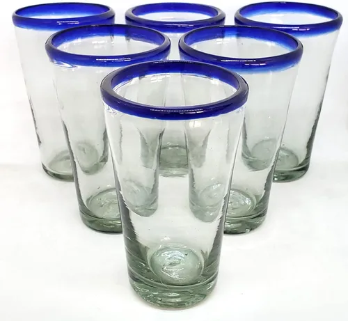 Pilsner - Vasos de cerveza Pilsner de 11 onzas con borde azul cobalto (juego de 6), vidrio reciclado, sin plomo, sin toxinas (11 oz Pilsner)