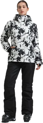 Miniatura 3 de IMPHUT Chaquetas y pantalones de esquí para mujer, traje de nieve, abrigo cálido con capucha, impermeable, resistente al viento con aislamiento