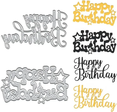 Plantillas de plantillas de metal para decoración de tarjetas y álbumes de recortes, 2 piezas de feliz cumpleaños