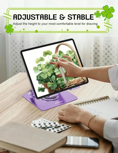 Miniatura 6 de Soporte para tablet para iPad, soporte de escritorio de aluminio giratorio de 360° – Soporte de escritorio ajustable y plegable compatible con iPad