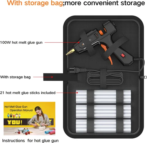 Miniatura 3 de Pistola de pegamento caliente IZIO con 21 barras de pegamento (7/16") y bolsa de almacenamiento - Calentamiento rápido de 100W (2-3 min), kit