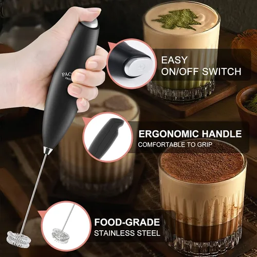 Miniatura 5 de PACAHO Potente espumador de leche con batidor doble, fabricante de espuma eléctrica de mano, varita mezcladora de mano, mini agitador portátil