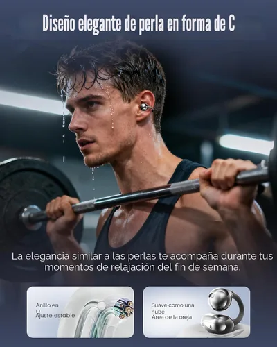Miniatura 3 de King Lucky Auriculares de clip Gen 3, auriculares inalámbricos Bluetooth 6.0 de oreja abierta con micrófono, ajuste seguro para orejas pequeñas