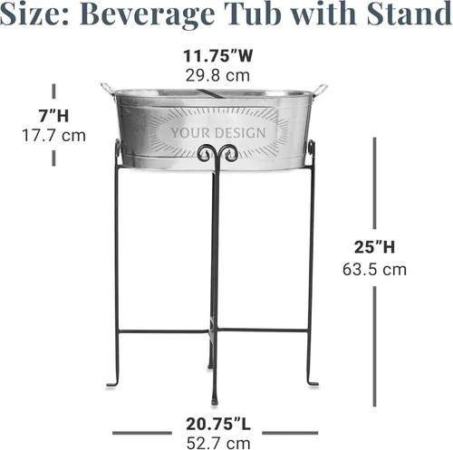 Miniatura 9 de Let's Make Memories Bañera de bebidas personalizada con soporte, para bodas, recién casados, tina de metal galvanizado, enfriador de bebidas, 5.5