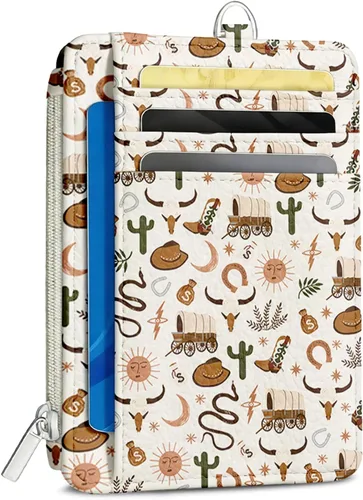 Miniatura 21 de Cartera delgada para mujer - Soporte para tarjetas de crédito con bloqueo RFID, cartera de piel sintética con ventana de identificación y bolsillo