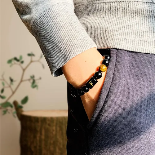 Miniatura 33 de SUMMER LOVE Regalos para el Día del Padre, pulsera con inicial de piedra de ónix negro de 0.394 pulgadas para hombres, pulsera de cuerda trenzada