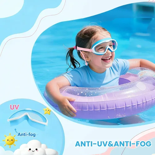 Miniatura 4 de Axolotl - Gafas de natación para niños pequeños, correa de tela, sin dolor, antiniebla, tapones para los oídos antifugas para niños y niñas Azul