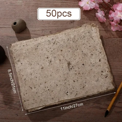 Miniatura 6 de Geyee 50 hojas de papel de arroz de morera de 8.5 x 11 pulgadas, hechas a mano, para manualidades vintage, Washi Carfts, pintura para niños
