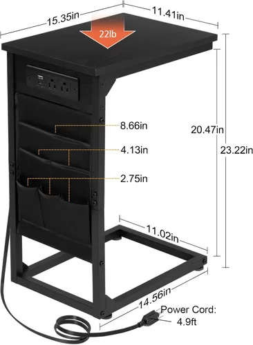 Miniatura 3 de AMHANCIBLE - Mesa auxiliar en forma de C con estación de carga, juego de bandeja para TV de 2 piezas, mesas de sofá con bolsa de almacenamiento