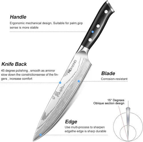 Miniatura 3 de MDHAND Juego de cuchillos de chef con bolsa de rollo, 18 cuchillos de chef profesionales ultra afilados de acero inoxidable de alto carbono