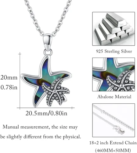 Miniatura 6 de ConBo Collar con dije de estrella de mar de océano para mujer, collar con colgante de estrella de mar de concha de abulón S925, collar de plata