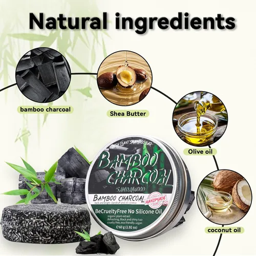 Miniatura 2 de 2 unidades de barra de champú de carbón de bambú para cabello gris, jabón negro para cabello gris, barra de champú y acondicionador natural