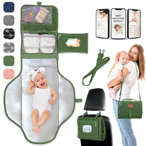 Miniatura 18 de Cambiador portátil para regalos de baby shower y regalos de nueva mamá, cambiador de pañales de viaje para recién nacidos, cambiador de pañales gris
