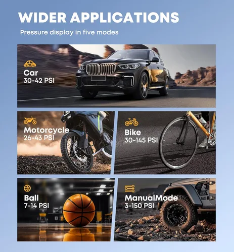 Miniatura 6 de Inflador de neumáticos, compresor de aire portátil, inflador de aire inalámbrico y de 12 V CC para automóviles, bicicletas, motocicletas, bolas