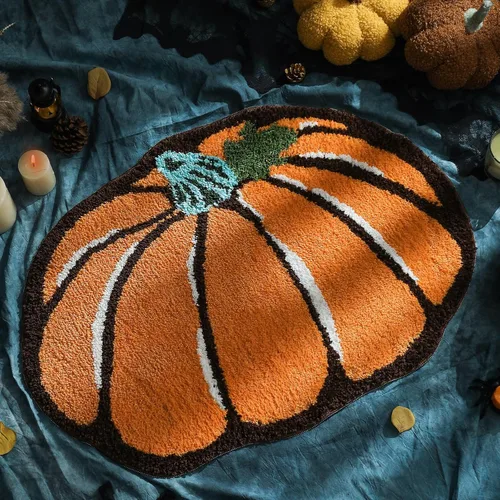 YRXRUS Tapetes de baño con diseño de calabaza de Halloween, con forma de calabaza, lavable a máquina, alfombra naranja para sala de estar,