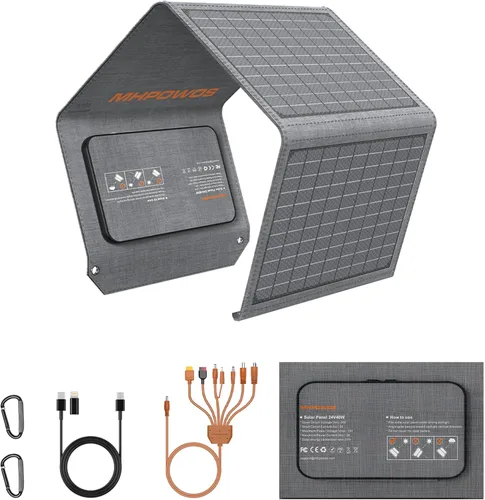 Miniatura 10 de Panel solar plegable de 120 W, cargador portátil de 23% de alta eficiencia con salidas USB-C/2xUSB-A/DC, ETFE monocristalino IP65 impermeable